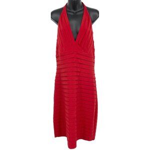 Adrianna Papell Red Halter Bandage Dress 16 Women Zipper V Neck Stretch Party